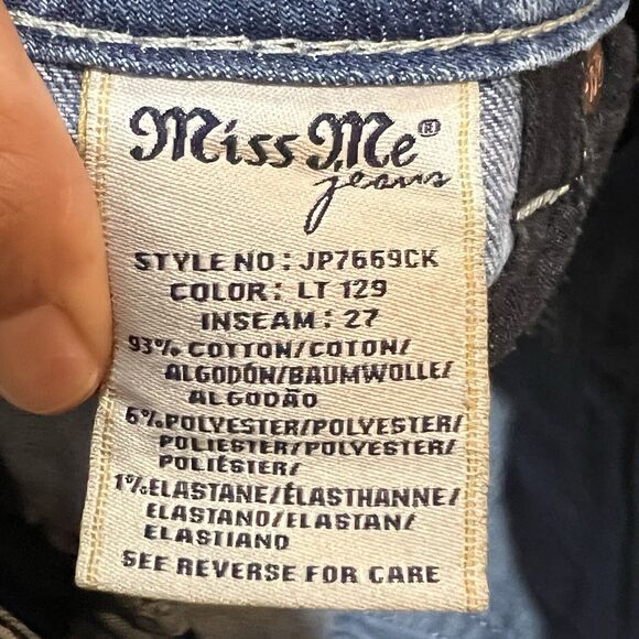 MISS ME Signature Cuffed Skinny JP7669CK Embroidered Distressed Women Jeans 29 - Picture 7 of 7